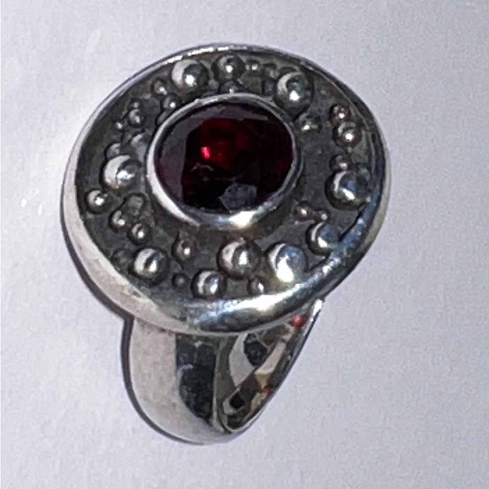 6 925 Sterling Silver Ring bubble dot pattern red stone geometric circle signed
